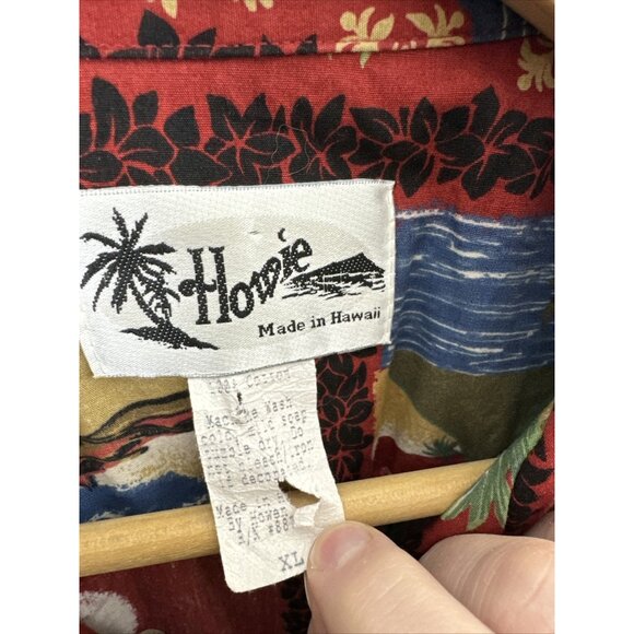 Hawaiian Aloha Shirt Howie Red Humpback Whale Palm Made in Hawaii Men's XL - Picture 3 of 5